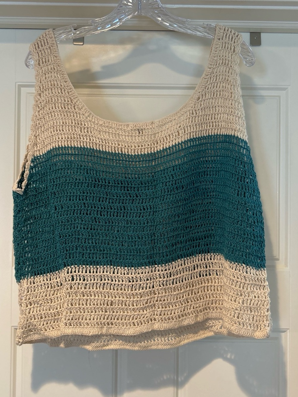 EARTHBOUND Cream Crochet Tank Top with Teal Panel & Red Mushroom Motif - Picture 7 of 7